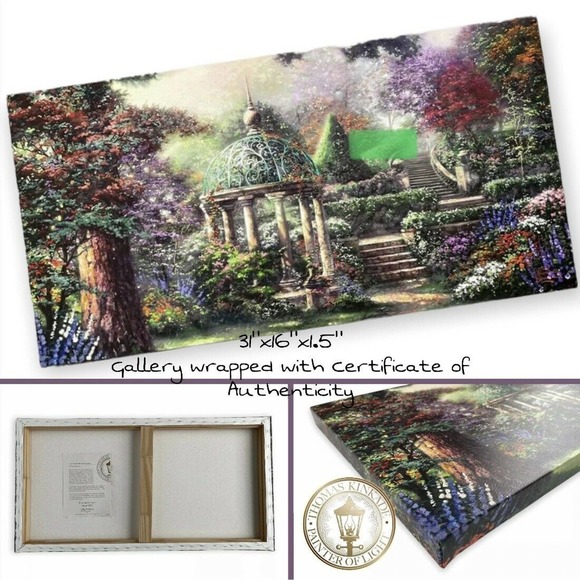 Thomas Kinkade Gazebo Of Prayers Gallery Wrapped Canvas 2011 W/COA 31”x16”x1.5” - Picture 1 of 10